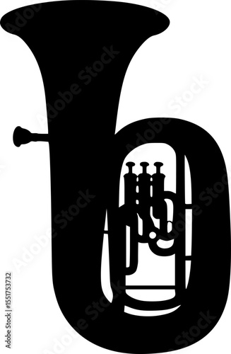 Silhouette of a tuba brass instrument with valves for musical performance vector illustration
