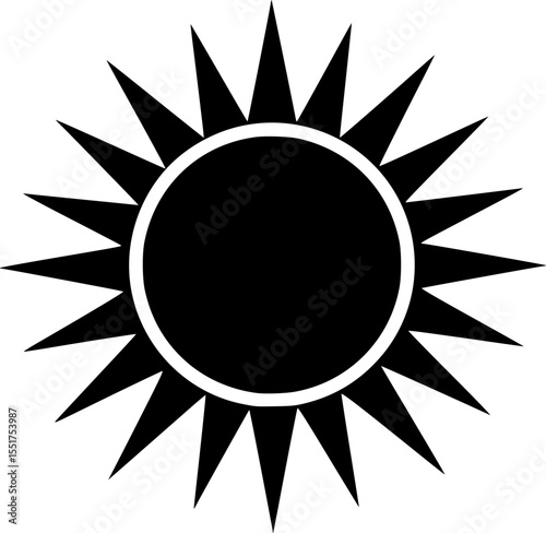 Stylized black sun illustration with sharp triangular rays and circular core vector illustration
