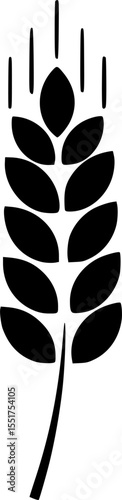 Minimalist black silhouette illustration of an ear of wheat or barley vector illustration