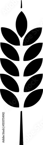 Minimalist black silhouette illustration of an ear of wheat or barley vector illustration
