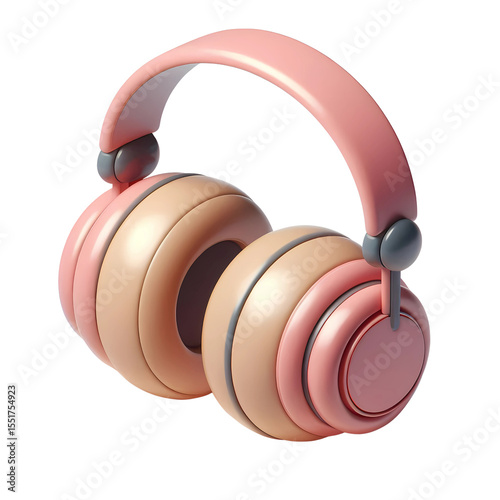 Abstract pink and beige headphones on a transparent background. 3d render. Generative AI