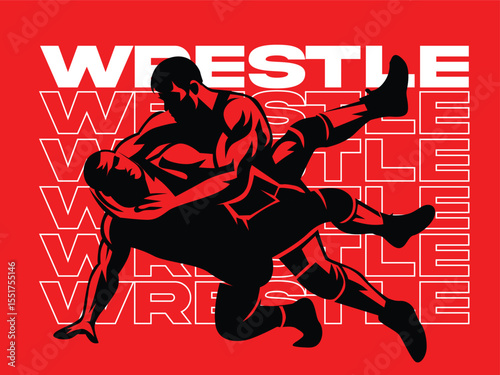 wrestling illustration, wrestling logo, two men fighting, wrestling silhouette logo, fighting community