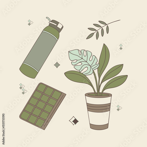 Eco-Friendly Lifestyle Vector with Green Elements