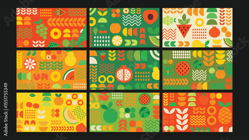 Playful fruit icon background Set