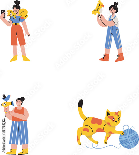 Pack of Flat Style Cute Pet Illustrations 
