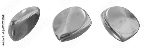 3D Chrome Metallic Abstract Shape Objects, 3d rendering steel gradient shape design element, futuristic, shiny design