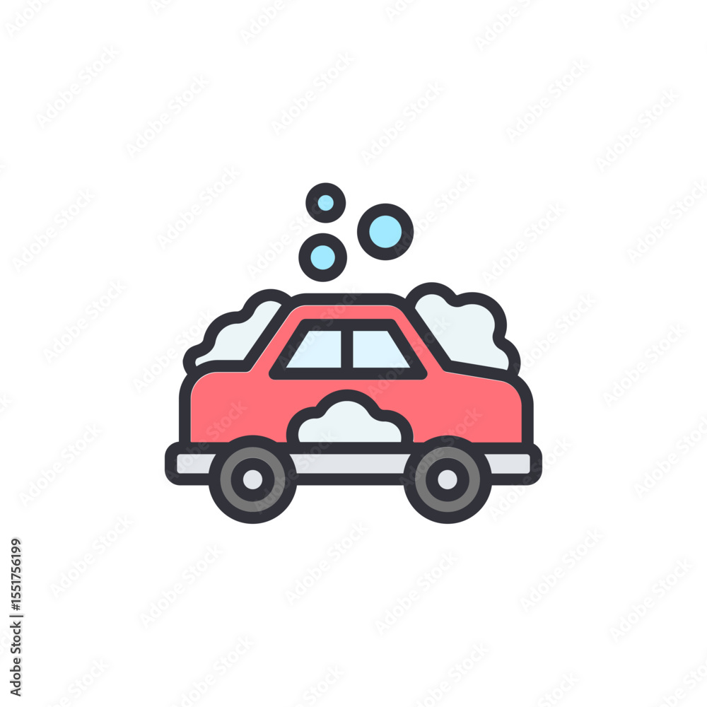 Fototapeta premium Vibrant Car Being Washed With Bubbles And Soap Illustration