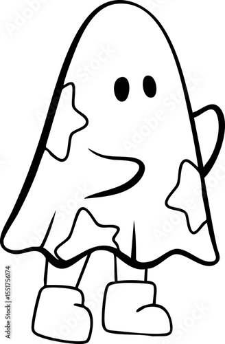 Cartoon, element, ghost in a cloak, autumn, Halloween, illustration, cute picture, hand-painted