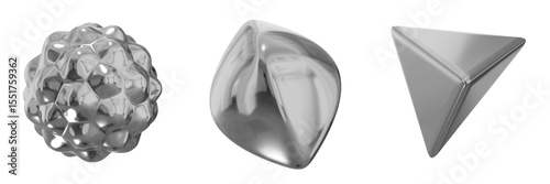 3D Chrome Metallic Abstract Shape Objects, 3d rendering steel gradient shape design element, futuristic, shiny design