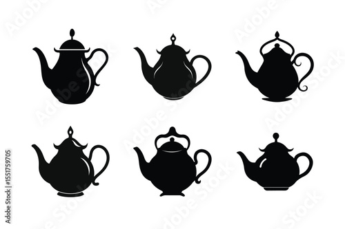 Teapot silhouette  vector bundle  illustration, Set of black Teapot silhouette  vector