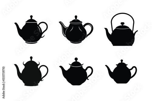 Teapot silhouette  vector bundle  illustration, Set of black Teapot silhouette  vector