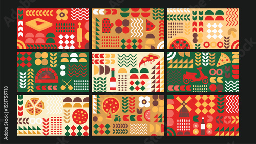 Pizza and delivery background Set