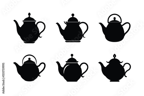 Teapot silhouette  vector bundle  illustration, Set of black Teapot silhouette  vector