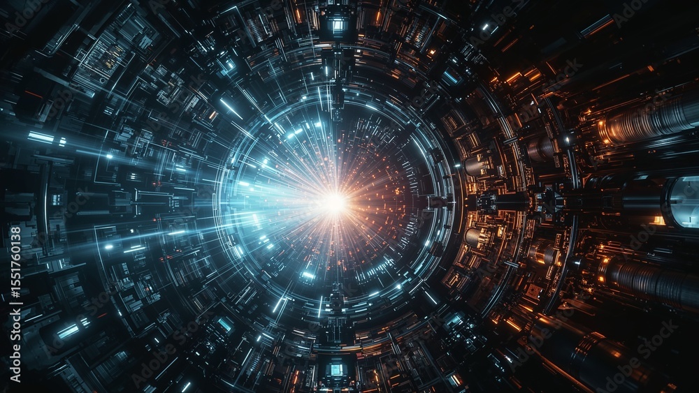 Obraz premium Ultra high-resolution digital illustration of the inside of a futuristic fusion reactor, glowing plasma contained by magnetic fields