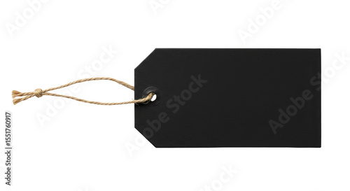 Isolated Black Cardboard Tag with Rope for Pricing Information