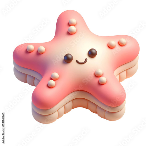 3d cartoon cute illustration of starfish on white background. Generative AI