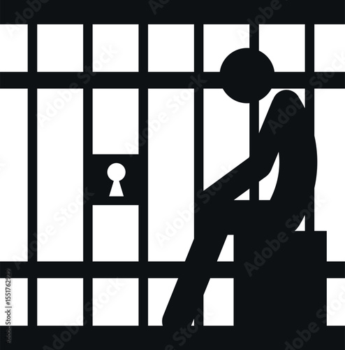 Criminal in prison bars icon.  Man in jail symbol.