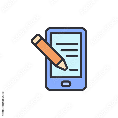 Digital Annotation With Stylus On Mobile Device Screen Icon Art