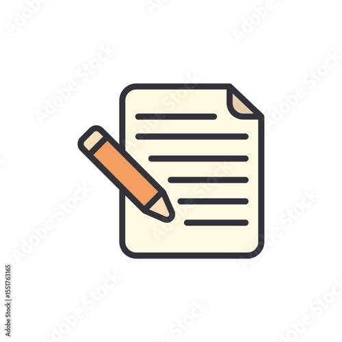Cute Icon Illustration Of A Paper Sheet And Pencil On Transparent