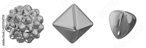 3D Chrome Metallic Abstract Shape Objects, 3d rendering steel gradient shape design element, futuristic, shiny design