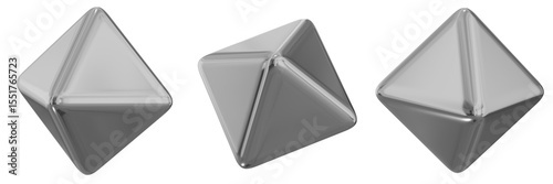 3D Chrome Metallic Abstract Shape Objects, 3d rendering steel gradient shape design element, futuristic, shiny design