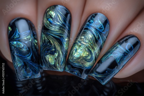 The Earth Day concept is represented through cosmic nails art design, protecting the planet in style, as seen in stock