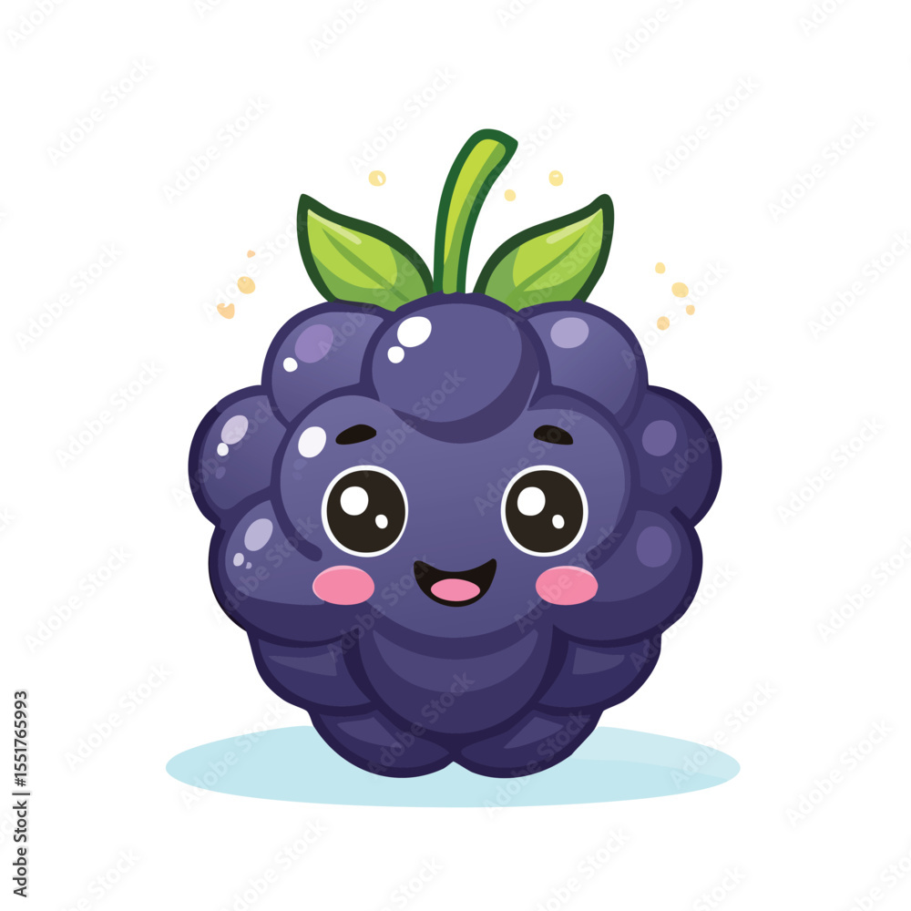 Obraz premium Vector of Cute Blackberry with Bold Black Outline Happy Expression No Gradients Clean Style