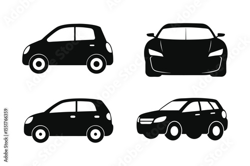 Car silhouette  vector bundle  illustration, Set of black Car silhouette  vector