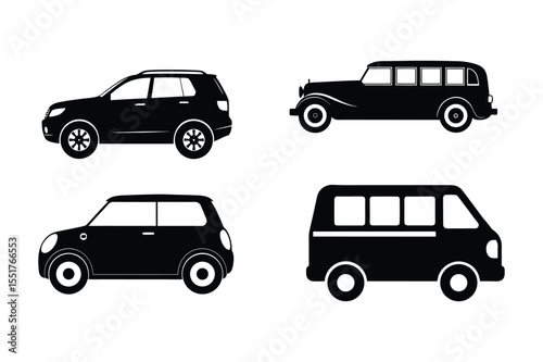 Car silhouette  vector bundle  illustration, Set of black Car silhouette  vector