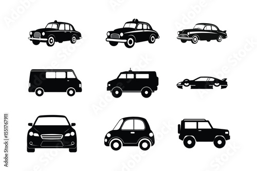 Car silhouette  vector bundle  illustration, Set of black Car silhouette  vector