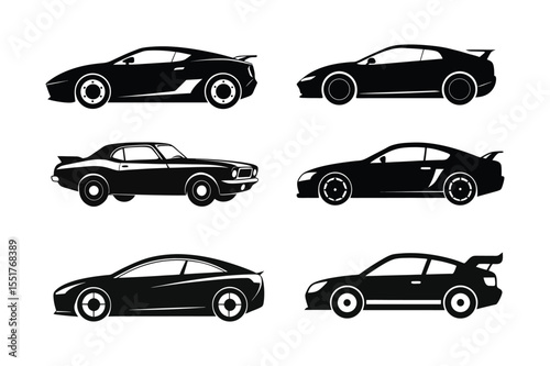 Car silhouette  vector bundle  illustration, Set of black Car silhouette  vector