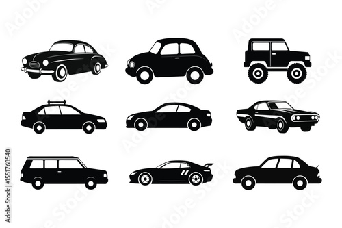 Car silhouette  vector bundle  illustration, Set of black Car silhouette  vector