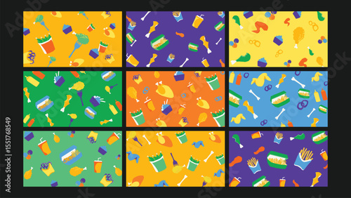 Fast food bucket background Set