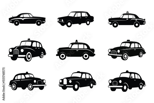 Car silhouette  vector bundle  illustration, Set of black Car silhouette  vector