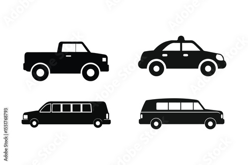 Car silhouette  vector bundle  illustration, Set of black Car silhouette  vector