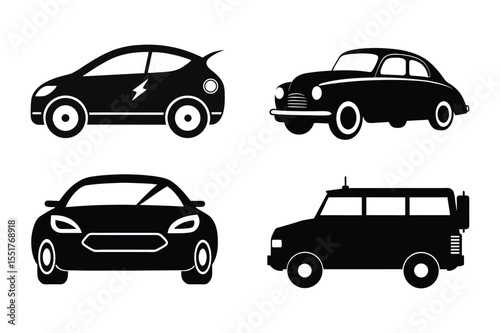 Car silhouette  vector bundle  illustration, Set of black Car silhouette  vector