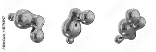 3D Chrome Metallic Abstract Shape Objects, 3d rendering steel gradient shape design element, futuristic, shiny design