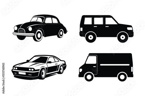 Car silhouette  vector bundle  illustration, Set of black Car silhouette  vector