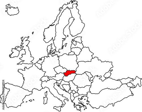 Map of SLOVAKIA, a map of the European continent highlighting the country of SLOVAKIA
