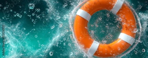 A vibrant orange life preserver floated serenely on the calm water, symbolizing rescue and assistance