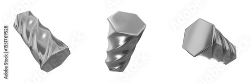 3D Chrome Metallic Abstract Shape Objects, 3d rendering steel gradient shape design element, futuristic, shiny design