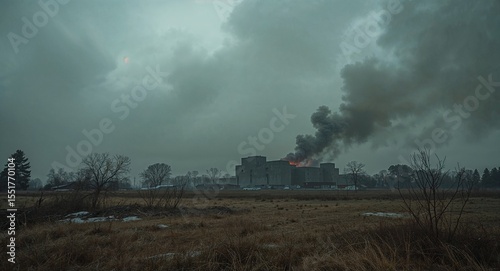 Ashen clouds drift over bombed base where civilians once took shelter