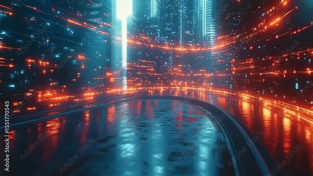 Futuristic city night scene with dynamic business cash flow