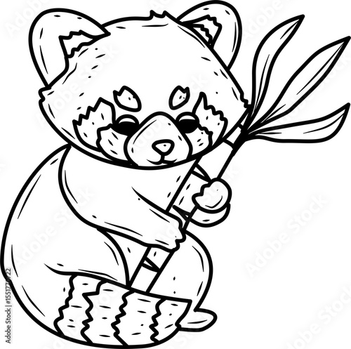 Cute red panda Vector illustration for coloring book.
