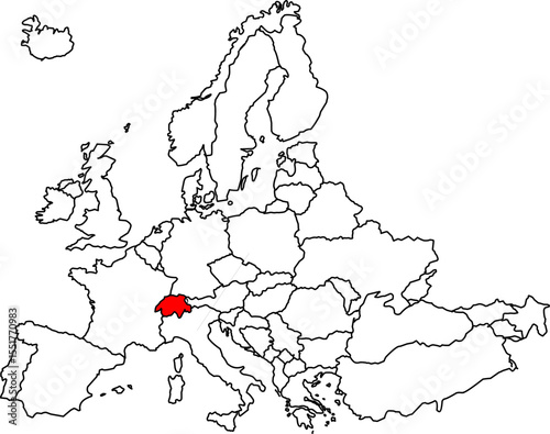 SWITZERLAND map, map of the European continent highlighting the country of SWITZERLAND

