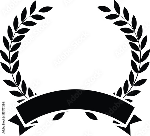 Announcing victory laurel wreath symbolizing triumph and honor with ribbon on black and white simple