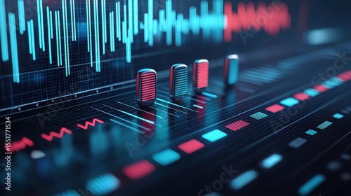 Digital Sound Mixer Controls with Colorful Waveform Display