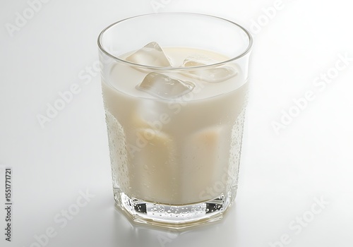 Glass of cold drink with ice cubes isolated on white background