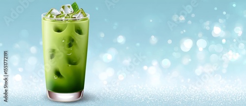 Refreshing iced green tea beverage outdoor  close-up photography bright atmosphere hydration concept inviting viewpoint