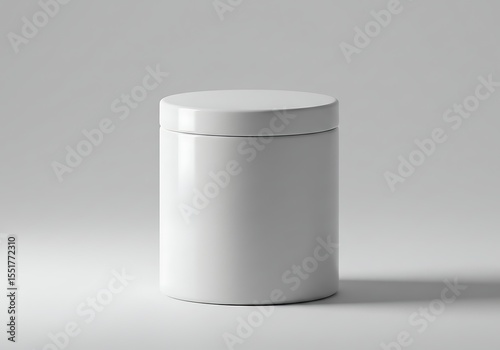 Blank white jar with lid isolated on white background in studio shot